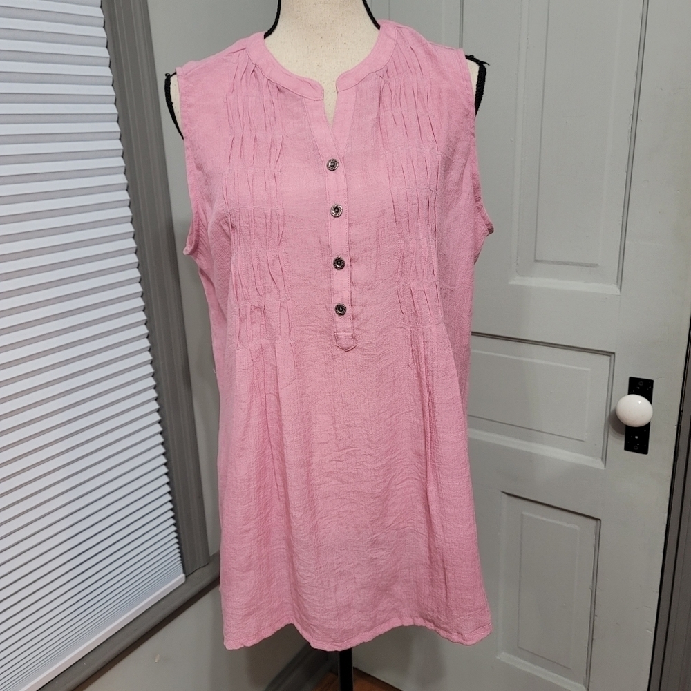 AVENUE Pleated Mauve Crepe Sleeveless Top